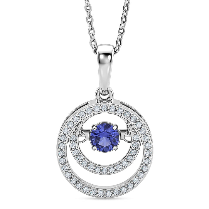 D'Joy - Tanzanite &amp; White Zircon Solitaire Pendant with Chain (Size 20) in Rhodium Overlay Sterling Silver 4476888 1