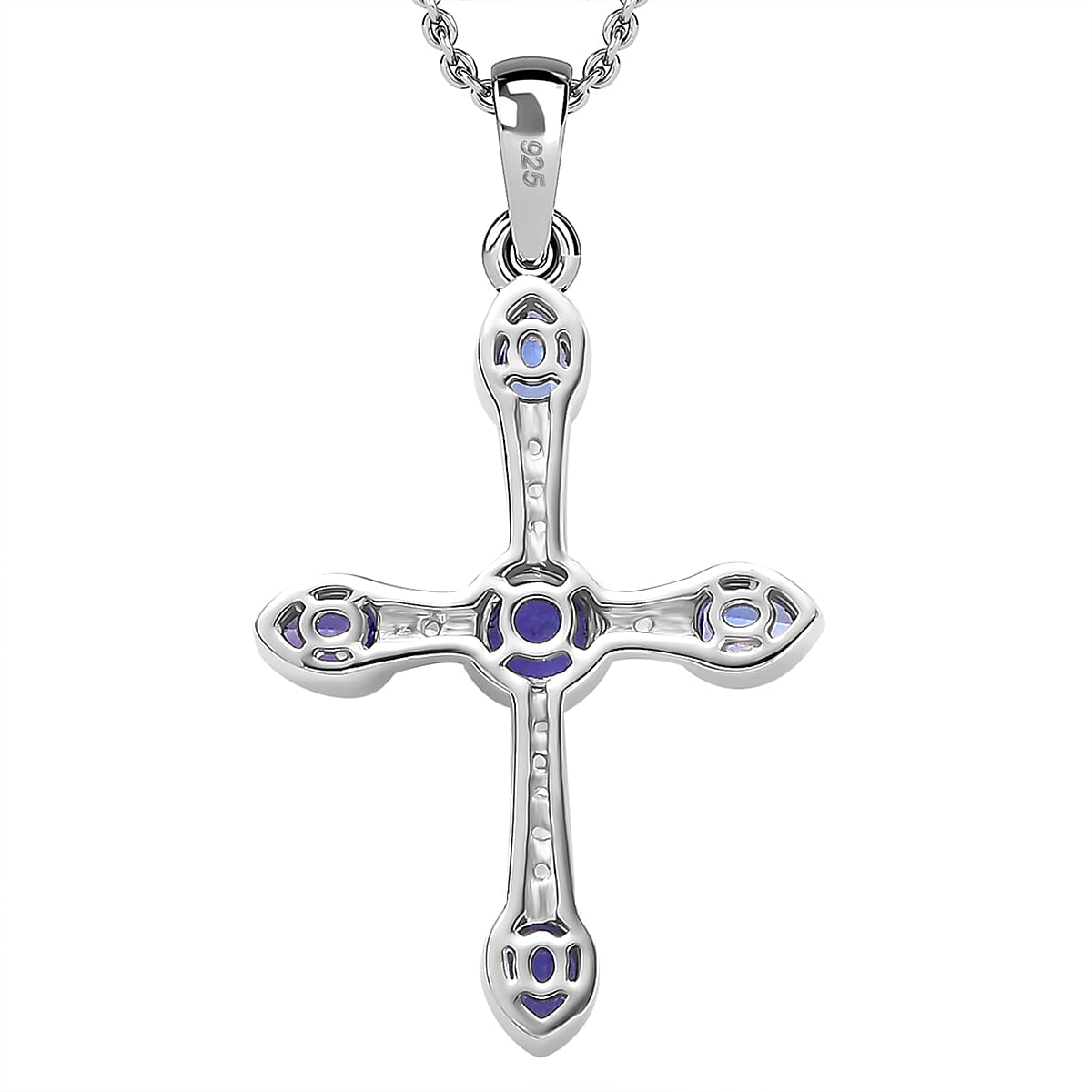 Tanzanite, White Zircon Cross Pendant with Chain (Size 20) in Rhodium Plated Sterling Silver 4313066 5