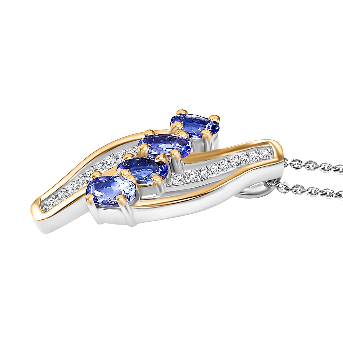 Tanzanite, White Zircon Pendant with Chain (Size 20) in Rhodium and 18K Vermeil Yellow Gold Plated Sterling Silver 4315469 3