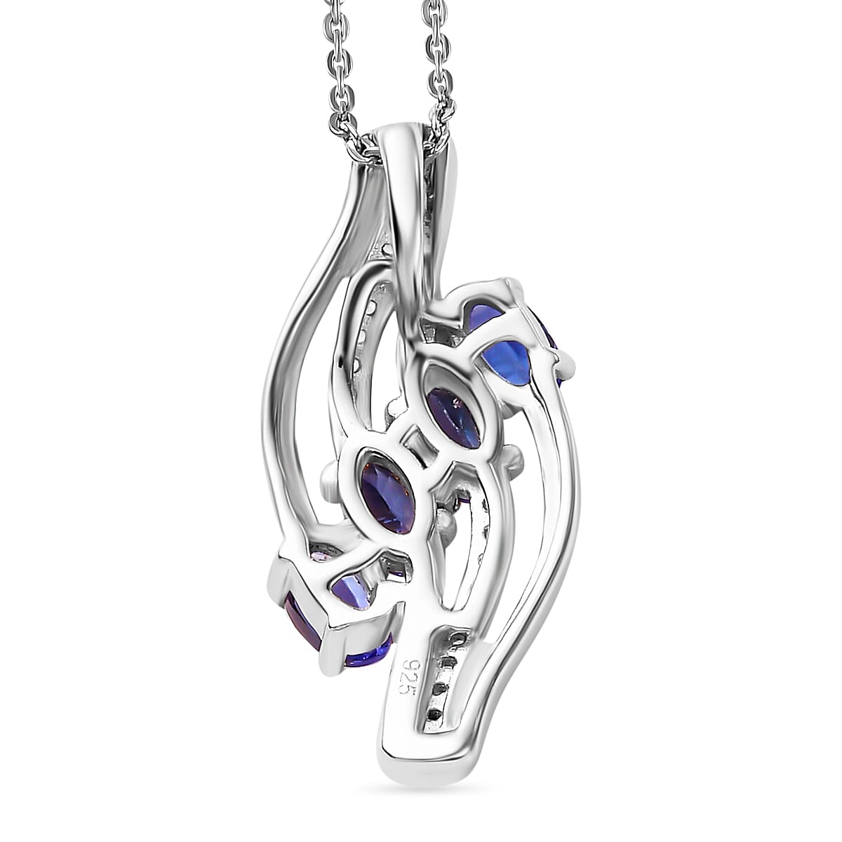 Tanzanite, White Zircon Pendant with Chain (Size 20) in Rhodium and 18K Vermeil Yellow Gold Plated Sterling Silver 4315469 4