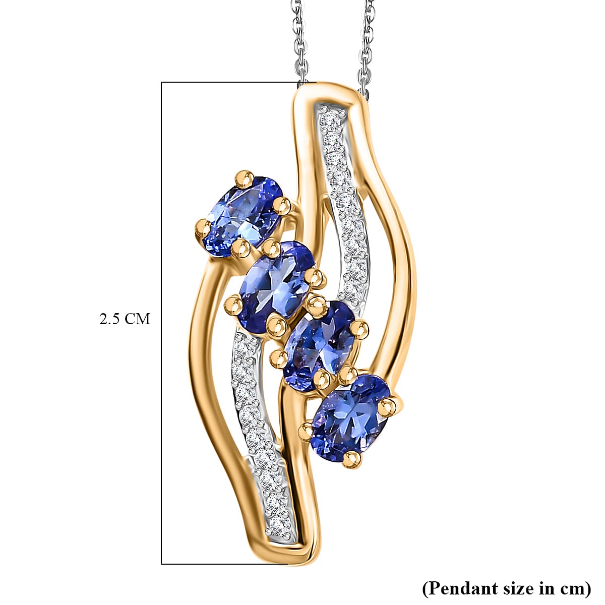 Tanzanite, White Zircon Pendant with Chain (Size 20) in Rhodium and 18K Vermeil Yellow Gold Plated Sterling Silver 4315469 5