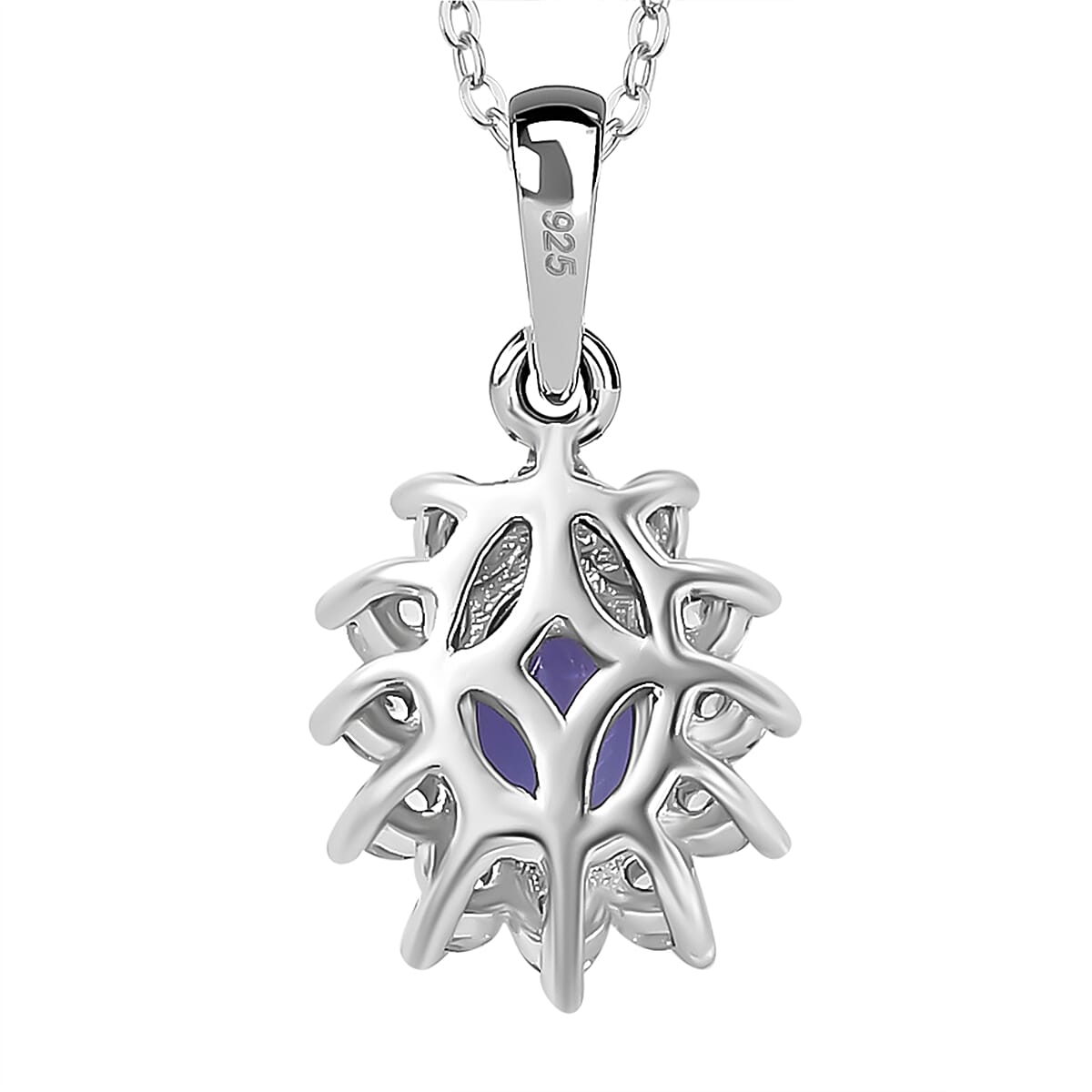 Tanzanite, White Zircon Halo Pendant with Chain (Size 20) in Rhodium Overlay Sterling Silver 4315502 5