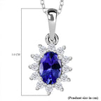 Premium Tanzanite & White Zircon Pendant with Chain (Size 20) in Rhodium Overlay Sterling Silver