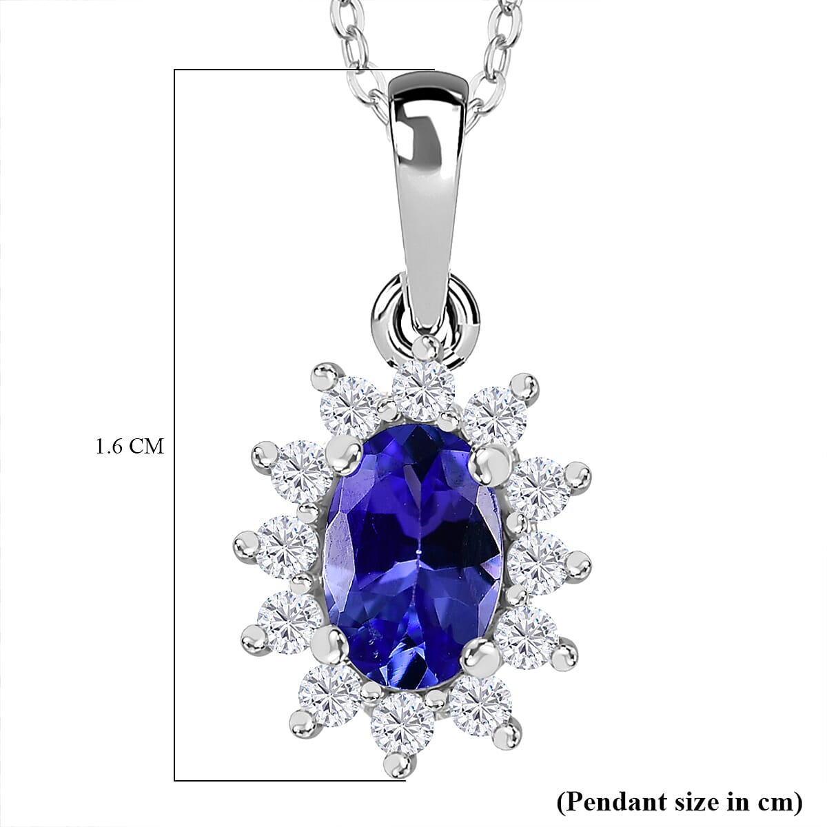 Tanzanite, White Zircon Halo Pendant with Chain (Size 20) in Rhodium Overlay Sterling Silver 4315502 6