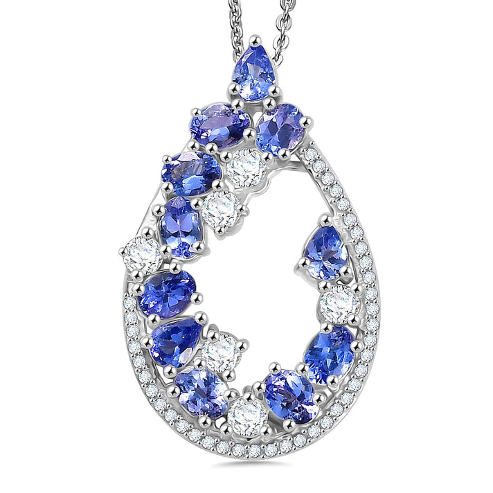 Tanzanite and White Zircon Pendant with Chain (Size 20) in Rhodium Overlay Sterling Silver 4315912 1
