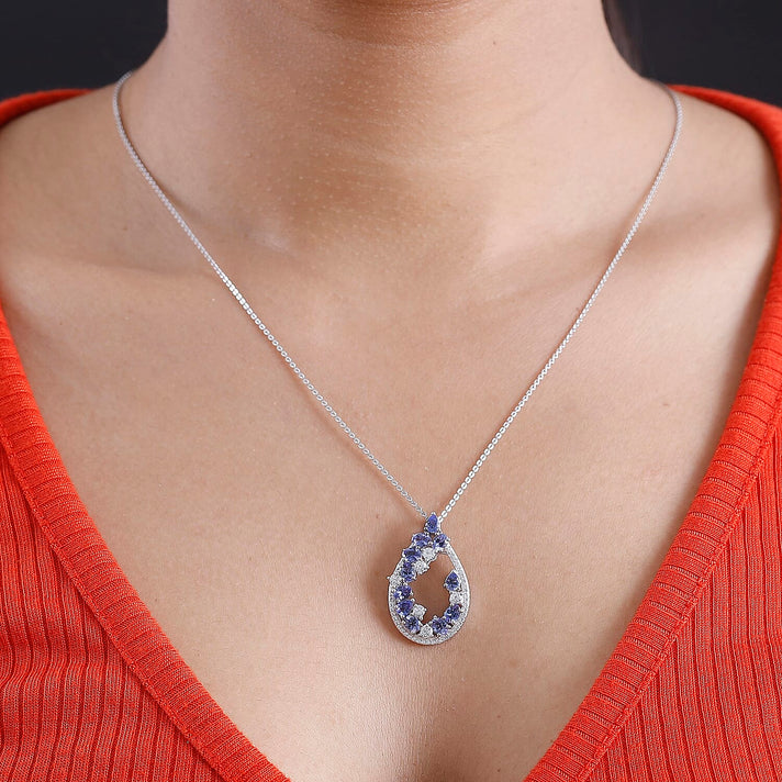 Tanzanite and White Zircon Pendant with Chain (Size 20) in Rhodium Overlay Sterling Silver 4315912 2