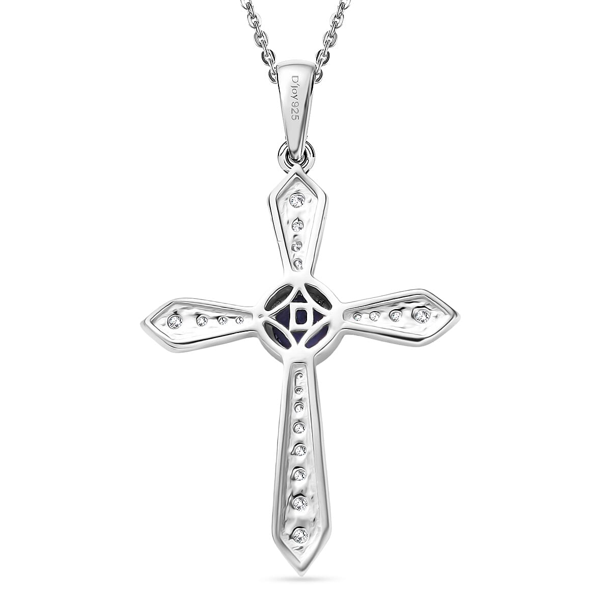 D'Joy Tanzanite &amp; White Zircon Cross Pendant with Chain (Size 20) in Platinum Overlay Sterling Silver 4430359 5