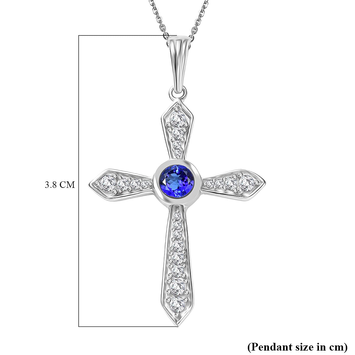 D'Joy Tanzanite &amp; White Zircon Cross Pendant with Chain (Size 20) in Platinum Overlay Sterling Silver 4430359 6