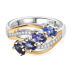 Tanzanite & White Zircon 4 Stone Ring in Dual Tone Sterling Silver 1.16 Ct.