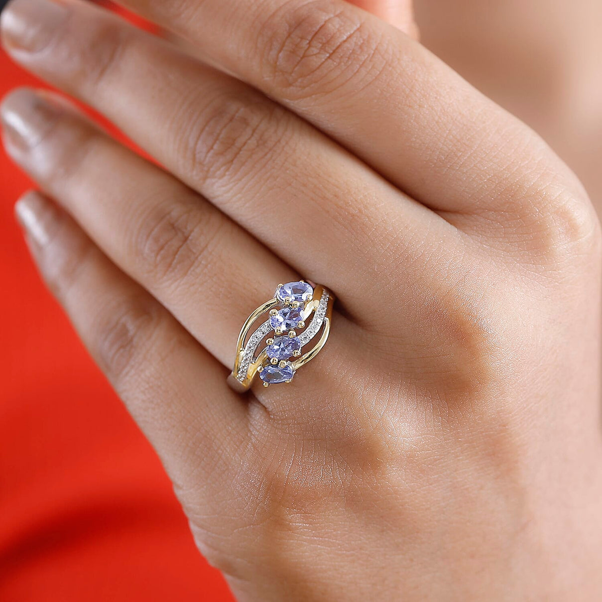 Tanzanite &amp; White Zircon 4 Stone Ring in Dual Tone Sterling Silver 1.16 Ct. 7938772 3