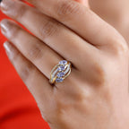 Tanzanite & White Zircon 4 Stone Ring in Dual Tone Sterling Silver 1.16 Ct.