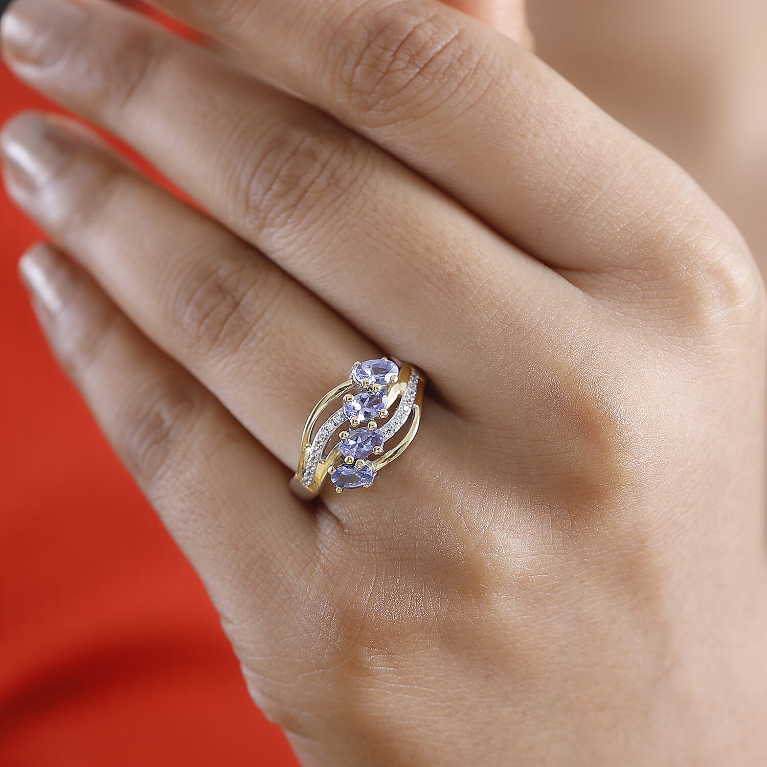 Tanzanite &amp; White Zircon 4 Stone Ring in Dual Tone Sterling Silver 1.16 Ct. 7938772 3