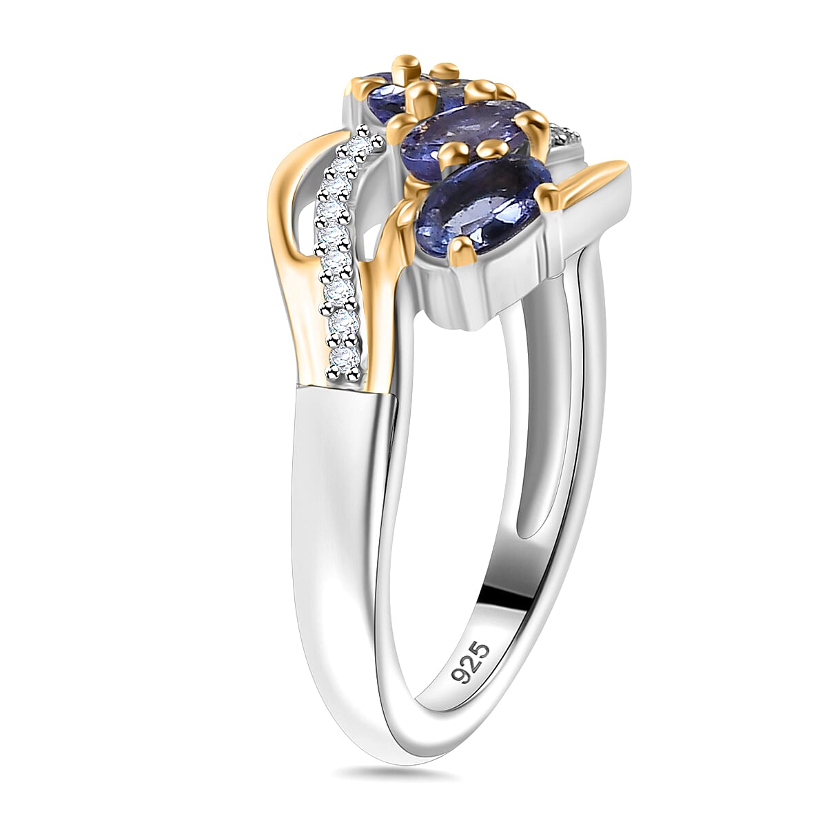 Tanzanite &amp; White Zircon 4 Stone Ring in Dual Tone Sterling Silver 1.16 Ct. 7938772 4