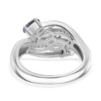 Tanzanite & White Zircon 4 Stone Ring in Dual Tone Sterling Silver 1.16 Ct.