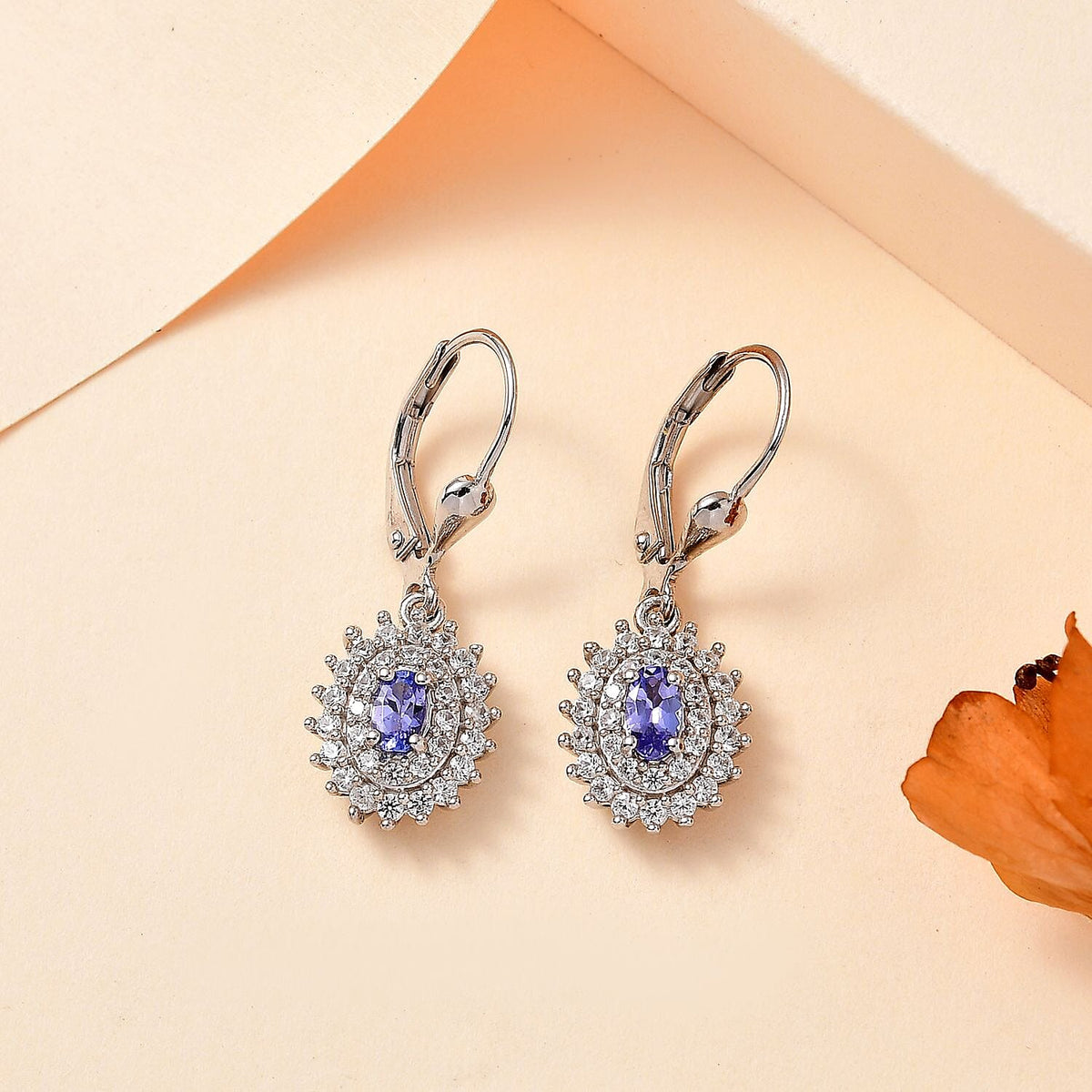 Premium Tanzanite &amp; Natural Zircon Lever Back Earrings in Platinum Overlay Sterling Silver 1.43 Ct. 7767405 1