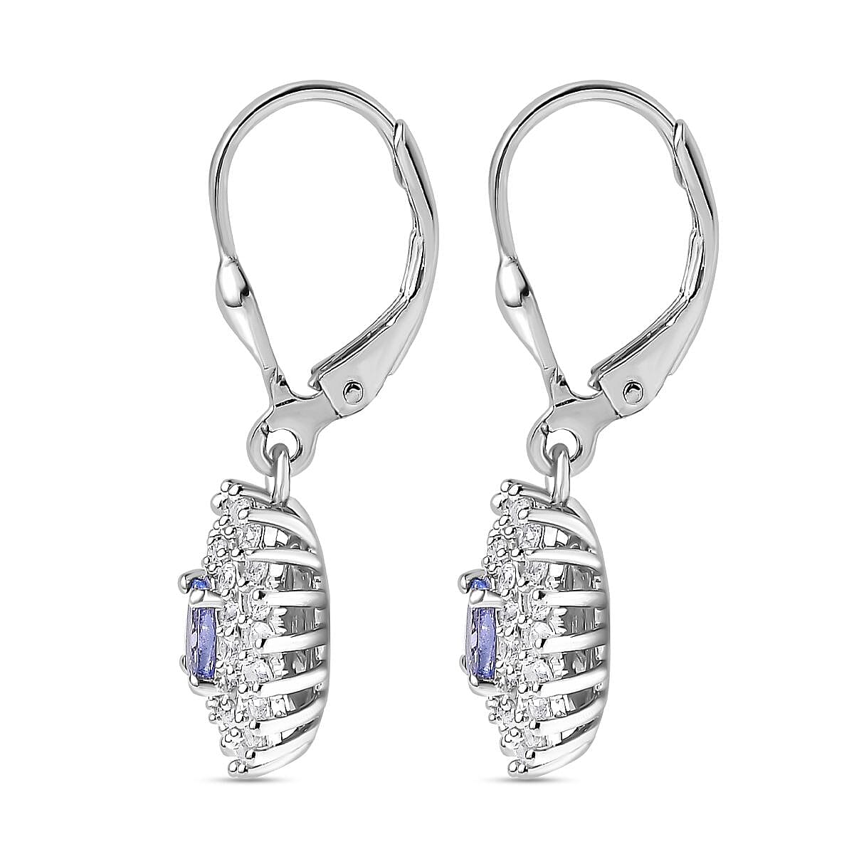 Premium Tanzanite &amp; Natural Zircon Lever Back Earrings in Platinum Overlay Sterling Silver 1.43 Ct. 7767405 3