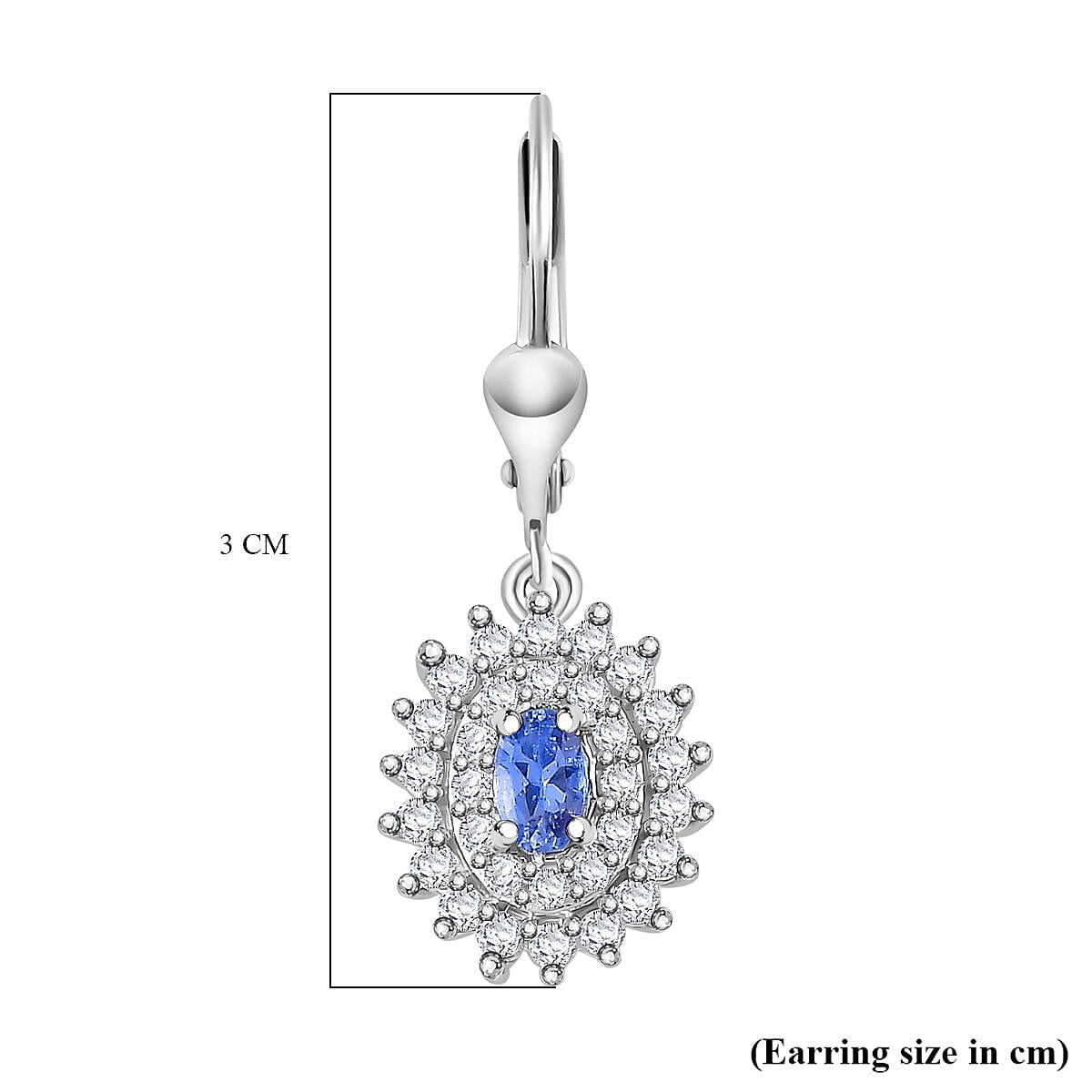 Premium Tanzanite &amp; Natural Zircon Lever Back Earrings in Platinum Overlay Sterling Silver 1.43 Ct. 7767405 4