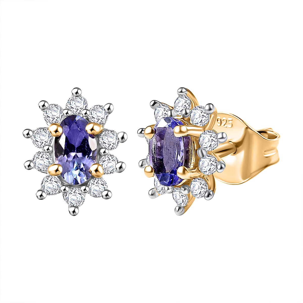 Tanzanite &amp; White Zircon Stud Push Post Earring in Yellow Gold Plated Sterling Silver 0.92 Ct. 8276959 0