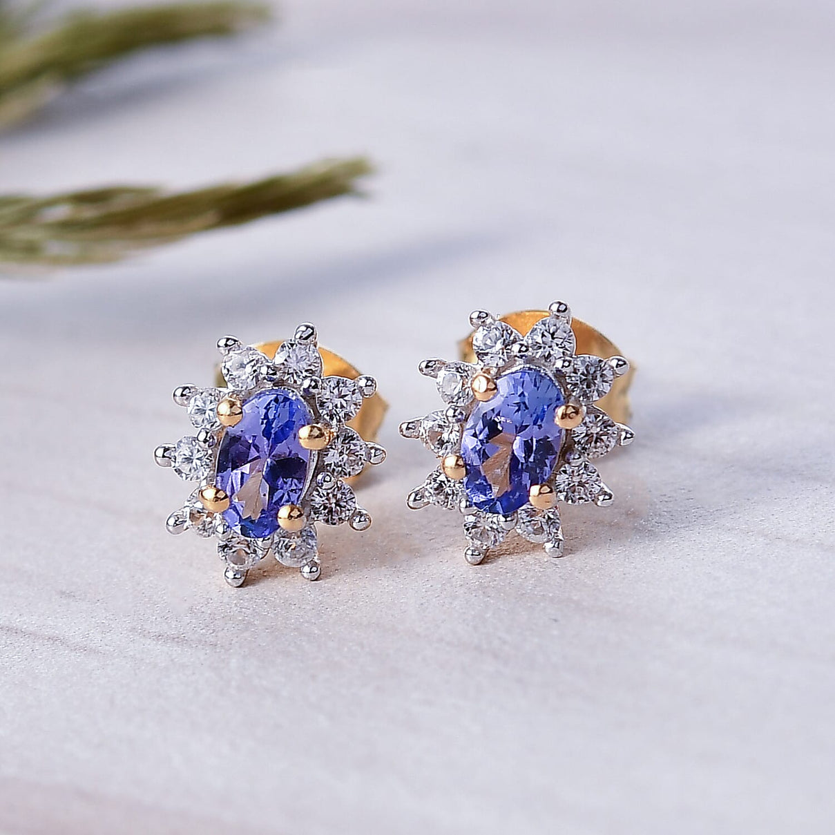 Tanzanite &amp; White Zircon Stud Push Post Earring in Yellow Gold Plated Sterling Silver 0.92 Ct. 8276959 1