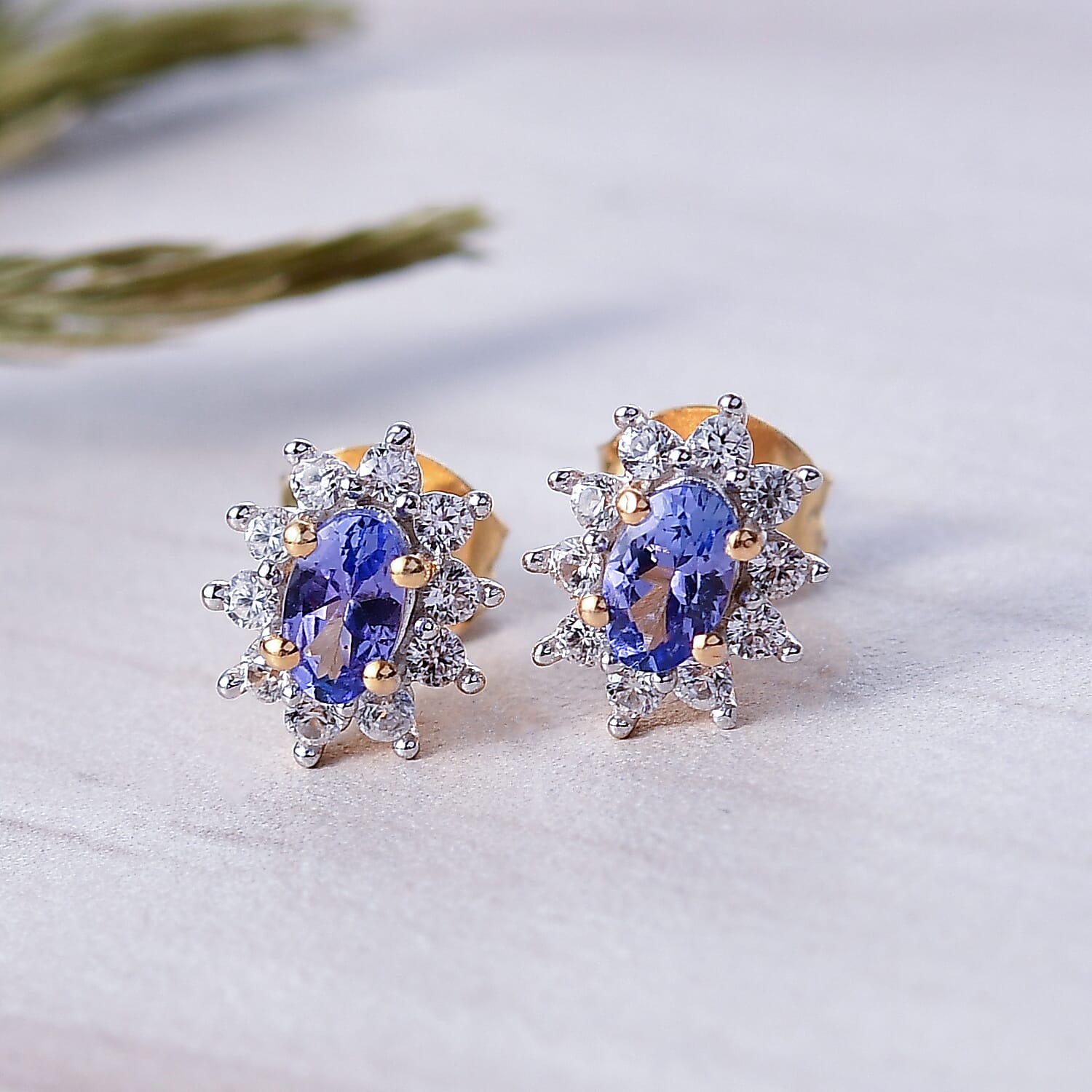 Tanzanite &amp; White Zircon Stud Push Post Earring in Yellow Gold Plated Sterling Silver 0.92 Ct. 8276959 1