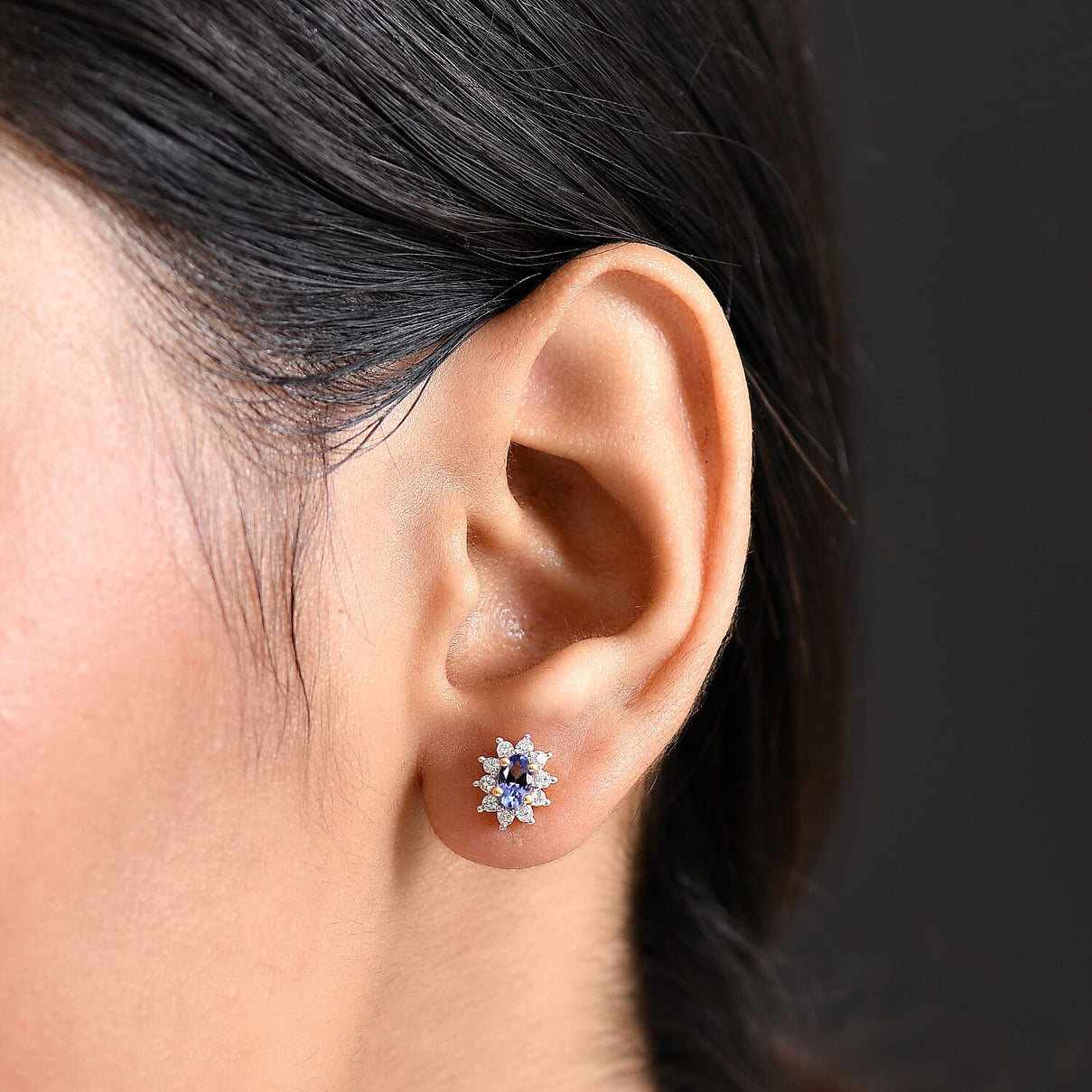 Tanzanite &amp; White Zircon Stud Push Post Earring in Yellow Gold Plated Sterling Silver 0.92 Ct. 8276959 2