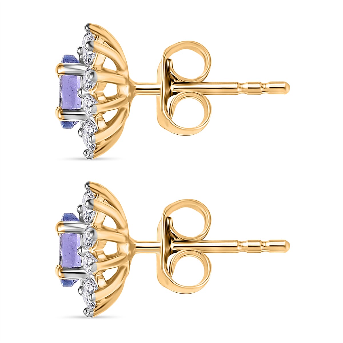 Tanzanite &amp; White Zircon Stud Push Post Earring in Yellow Gold Plated Sterling Silver 0.92 Ct. 8276959 3