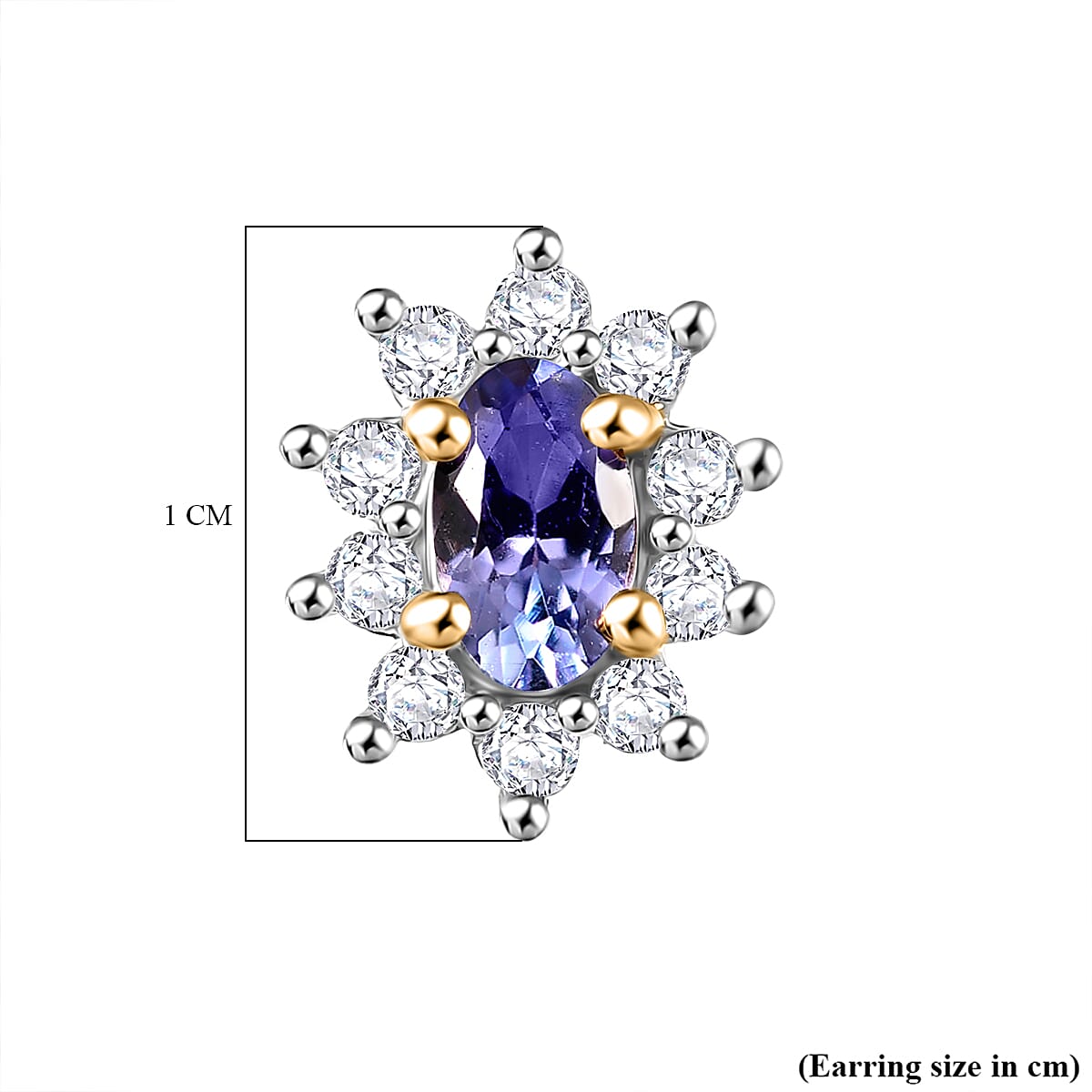 Tanzanite &amp; White Zircon Stud Push Post Earring in Yellow Gold Plated Sterling Silver 0.92 Ct. 8276959 4