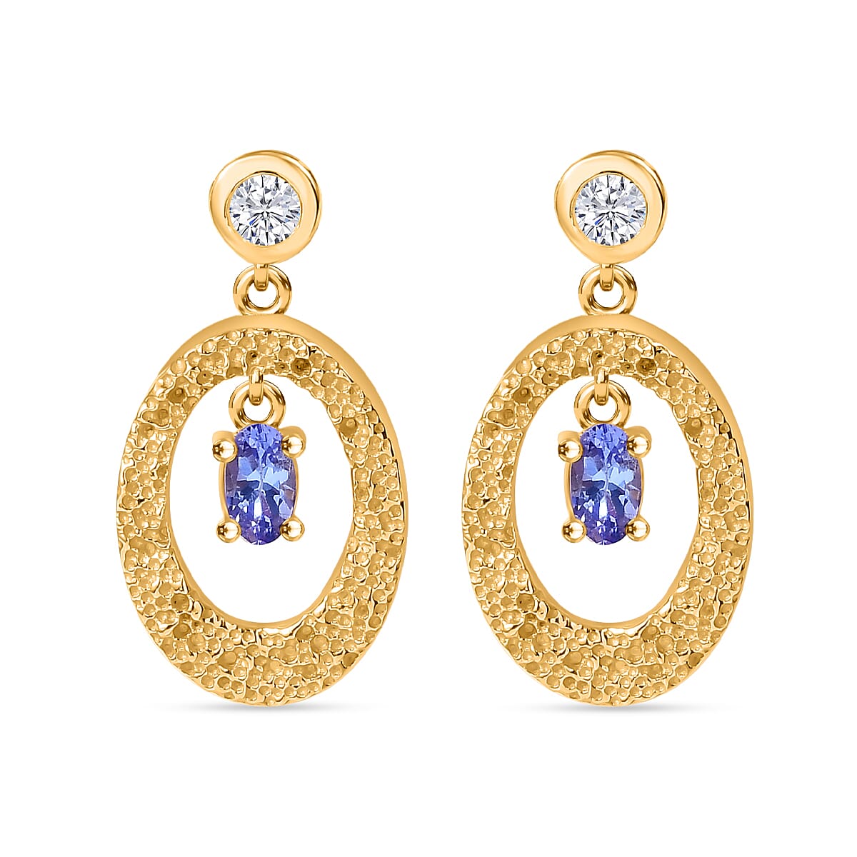 Tanzanite, White Zircon Dangle Drop Earrings in 18K Yellow Gold Vermeil Plated Sterling Silver 7949694 0