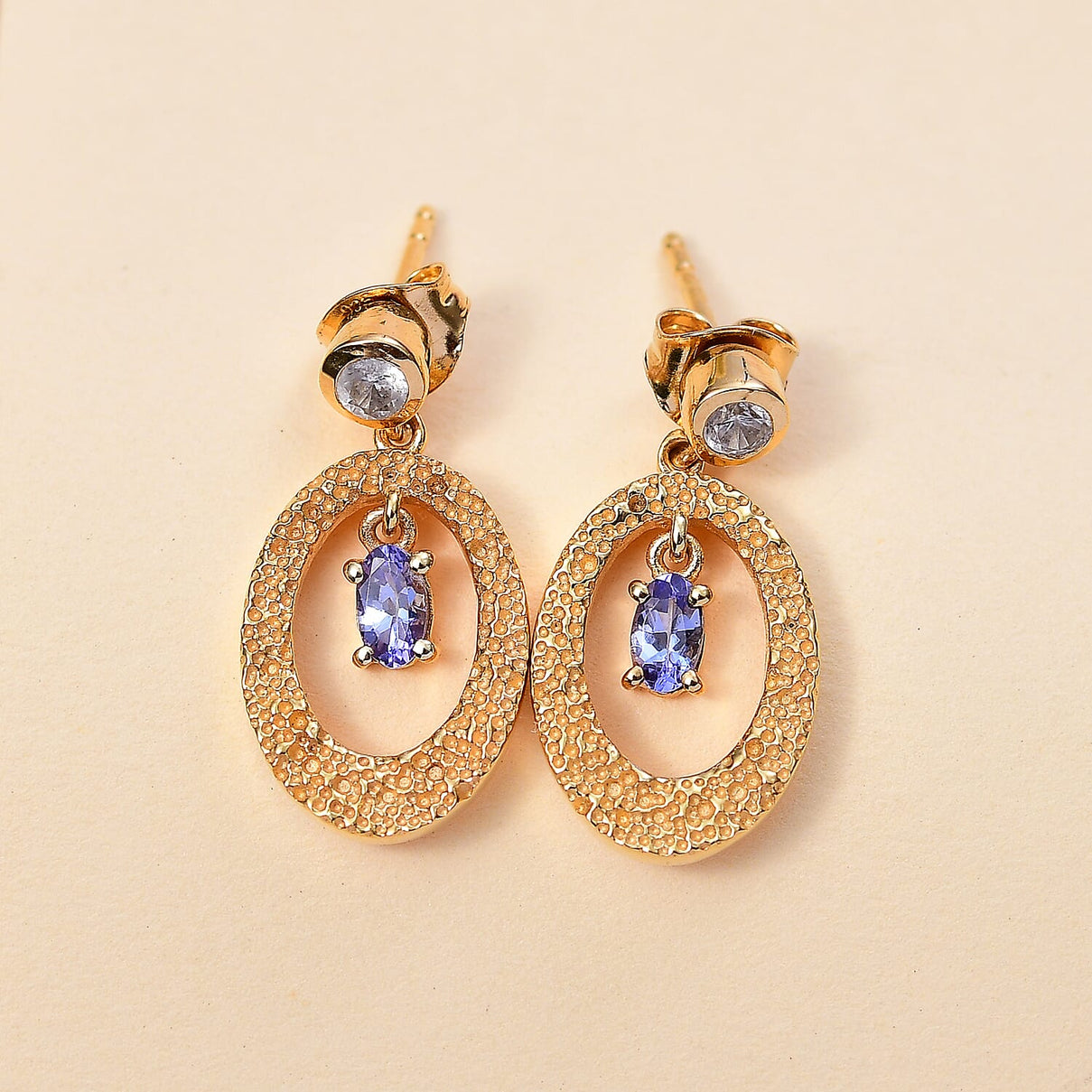 Tanzanite, White Zircon Dangle Drop Earrings in 18K Yellow Gold Vermeil Plated Sterling Silver 7949694 2