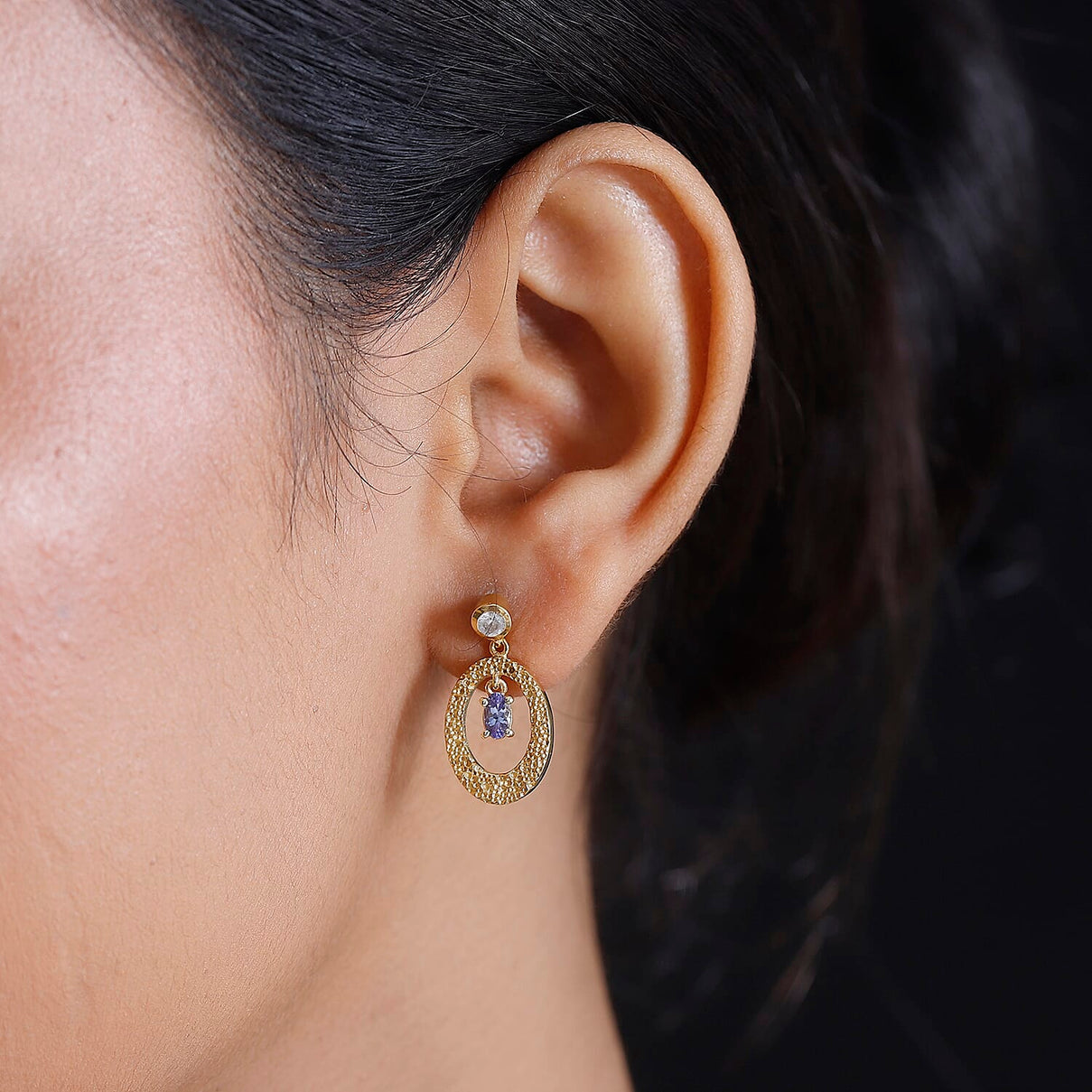 Tanzanite, White Zircon Dangle Drop Earrings in 18K Yellow Gold Vermeil Plated Sterling Silver 7949694 3