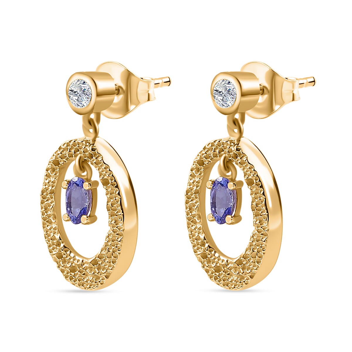Tanzanite, White Zircon Dangle Drop Earrings in 18K Yellow Gold Vermeil Plated Sterling Silver 7949694 4
