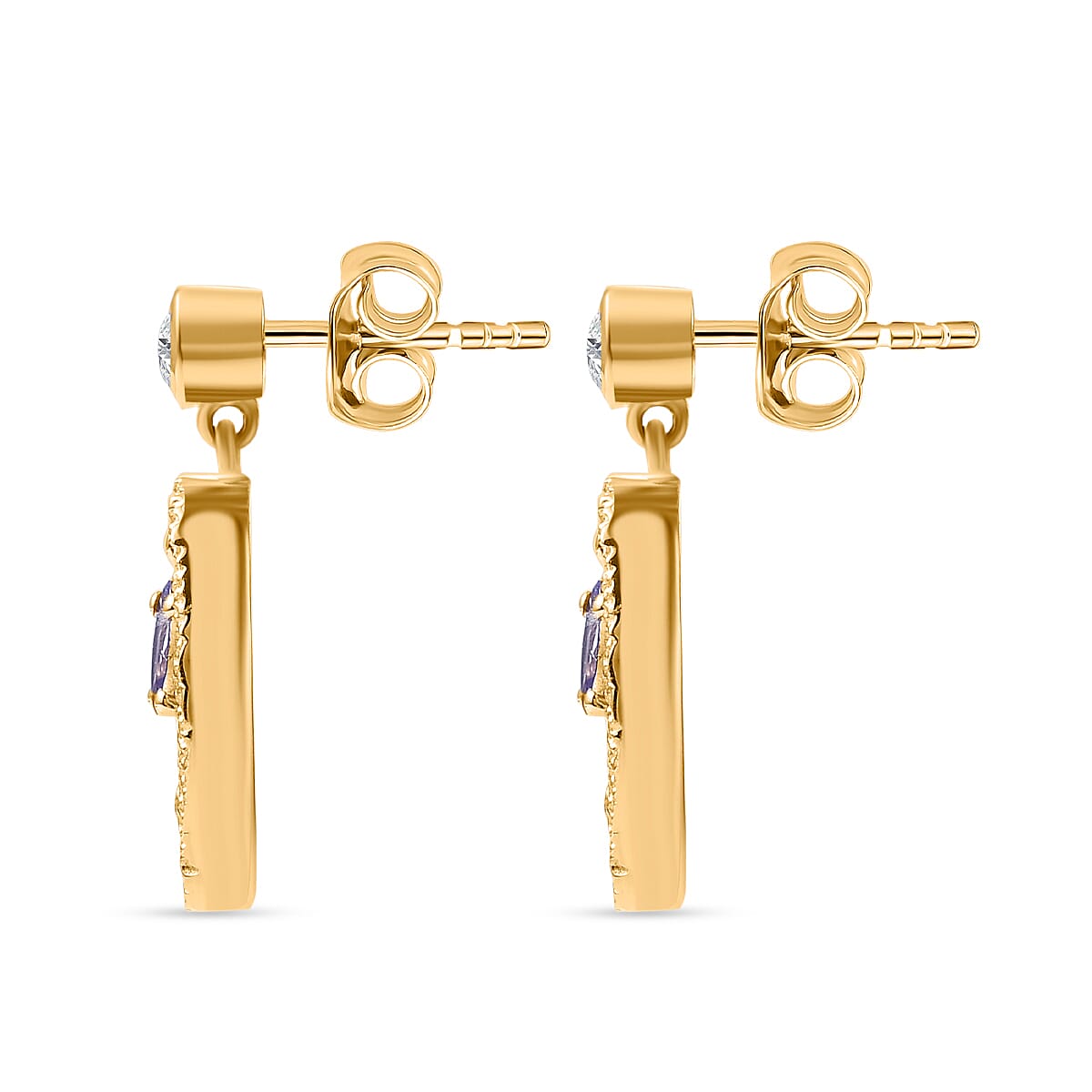 Tanzanite, White Zircon Dangle Drop Earrings in 18K Yellow Gold Vermeil Plated Sterling Silver 7949694 5