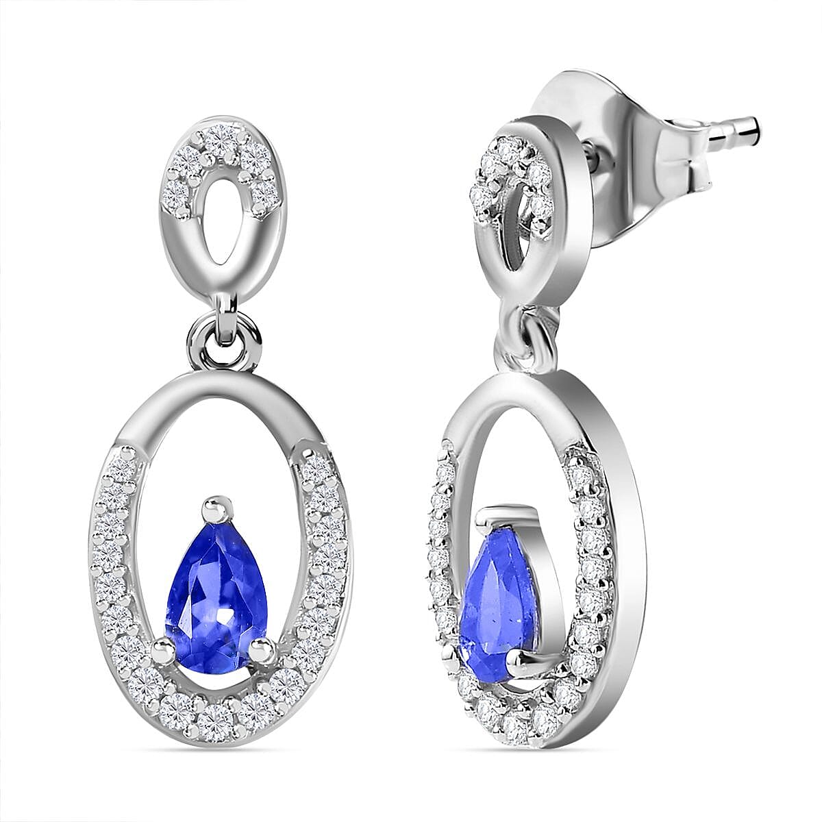 Premium Tanzanite &amp; Zircon Dangle Earrings in Platinum Overlay Sterling Silver 7767184 0