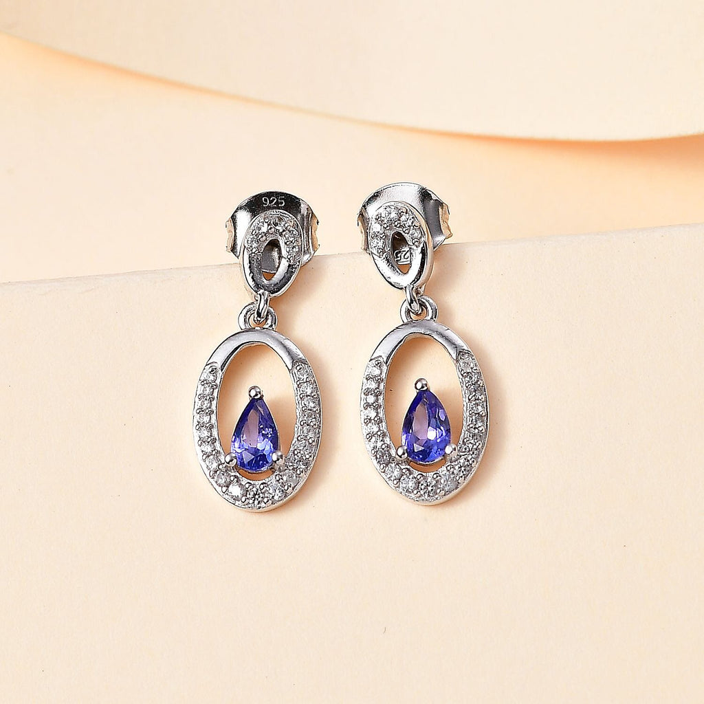 Premium Tanzanite & Zircon Dangle Earrings in Platinum Overlay Sterling Silver