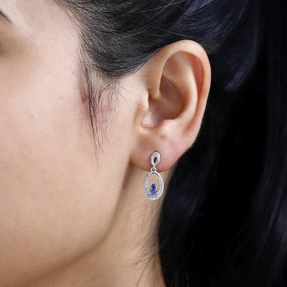 Premium Tanzanite &amp; Zircon Dangle Earrings in Platinum Overlay Sterling Silver 7767184 2