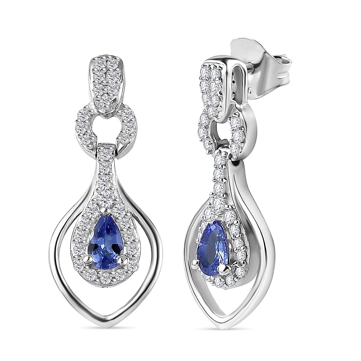 Premium Tanzanite &amp; Natural Zircon Dangle Earrings in Platinum Overlay Sterling Silver 1.08 Ct 7780161 0
