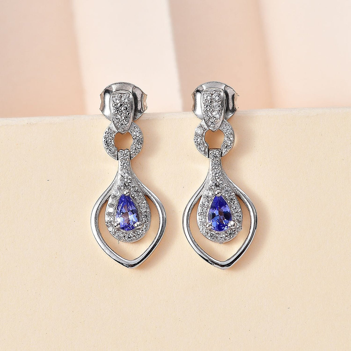 Premium Tanzanite &amp; Natural Zircon Dangle Earrings in Platinum Overlay Sterling Silver 1.08 Ct 7780161 1