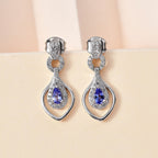 Premium Tanzanite & Natural Zircon Dangle Earrings in Platinum Overlay Sterling Silver 1.08 Ct