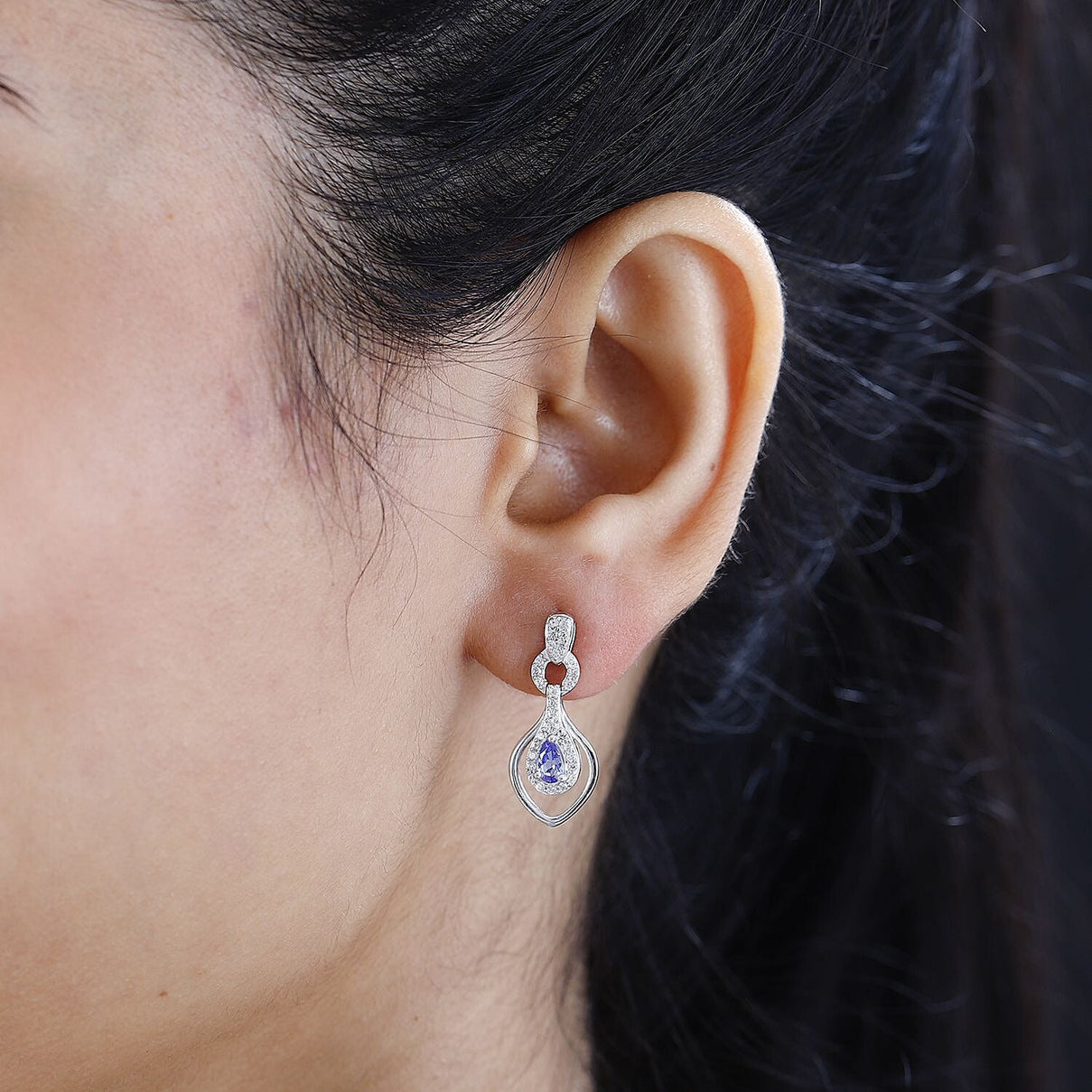 Premium Tanzanite &amp; Natural Zircon Dangle Earrings in Platinum Overlay Sterling Silver 1.08 Ct 7780161 2