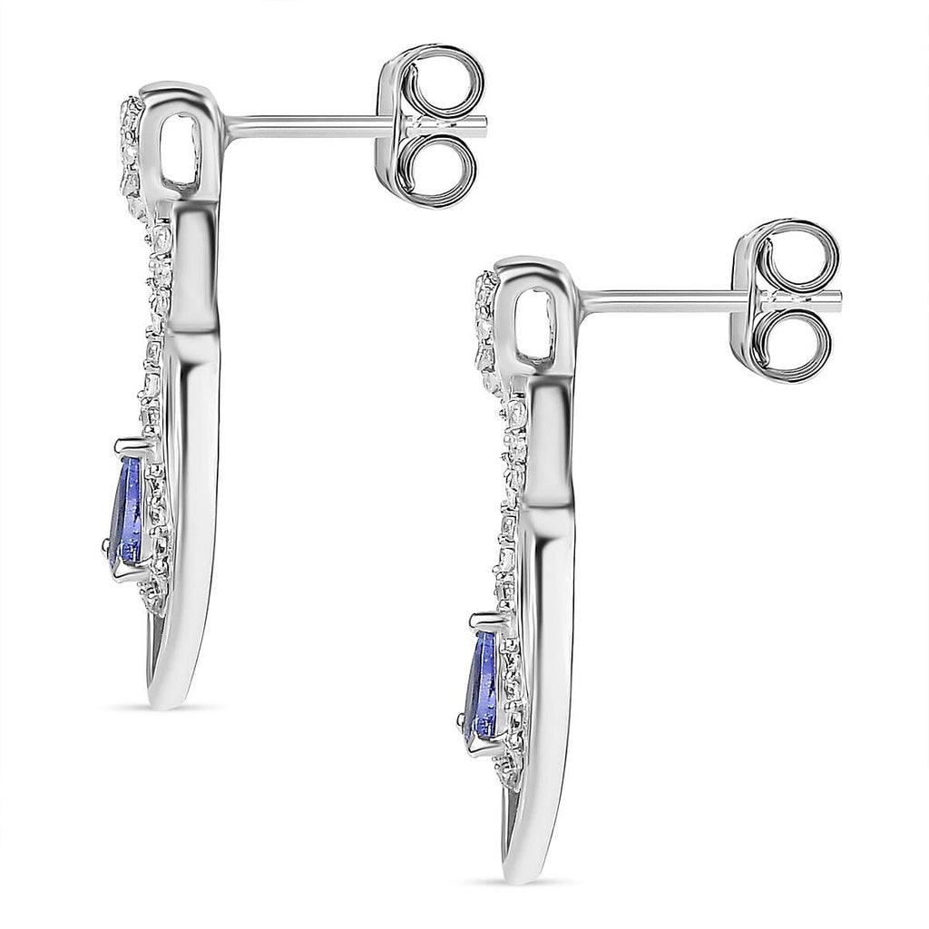 Premium Tanzanite & Natural Zircon Dangle Earrings in Platinum Overlay Sterling Silver 1.08 Ct