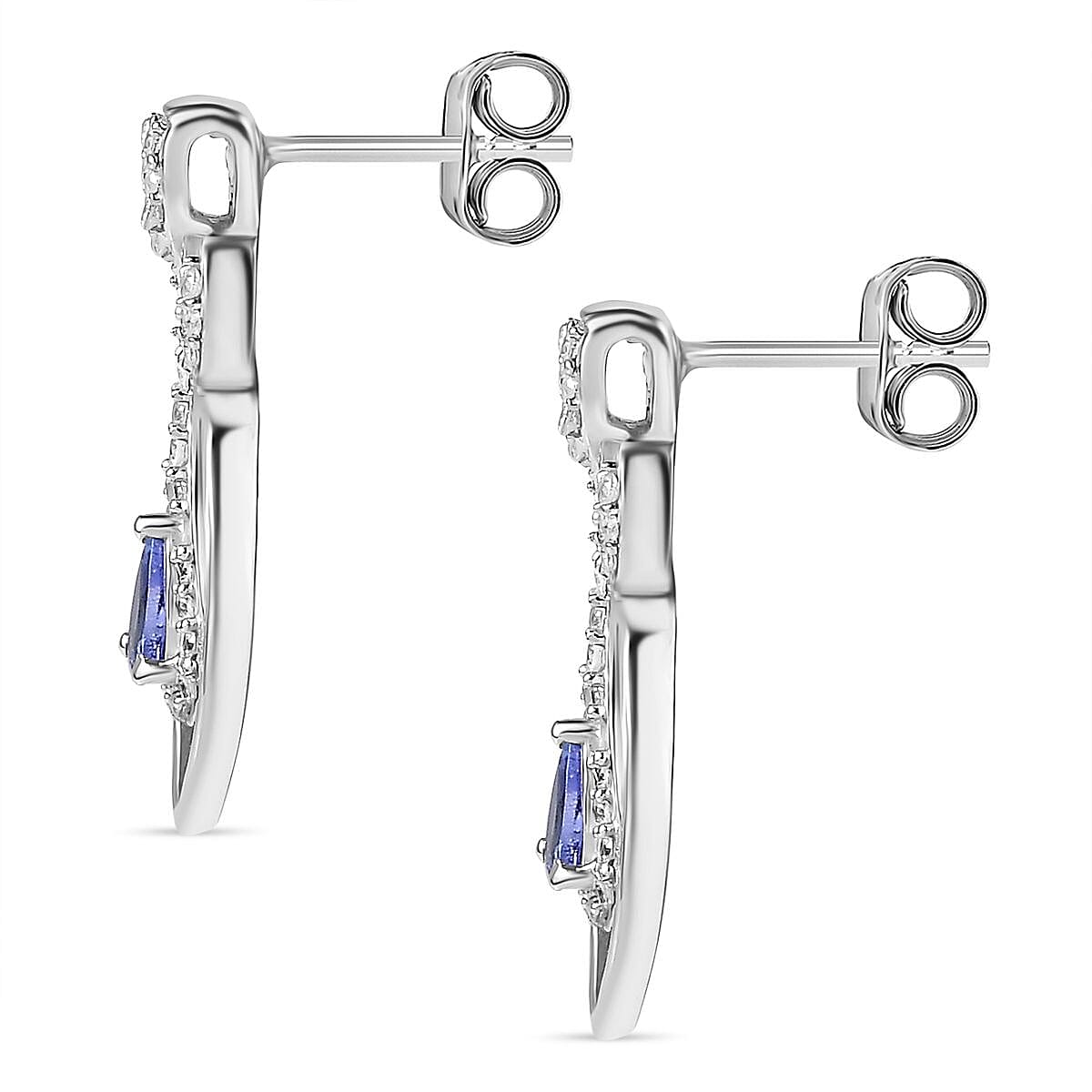 Premium Tanzanite &amp; Natural Zircon Dangle Earrings in Platinum Overlay Sterling Silver 1.08 Ct 7780161 3
