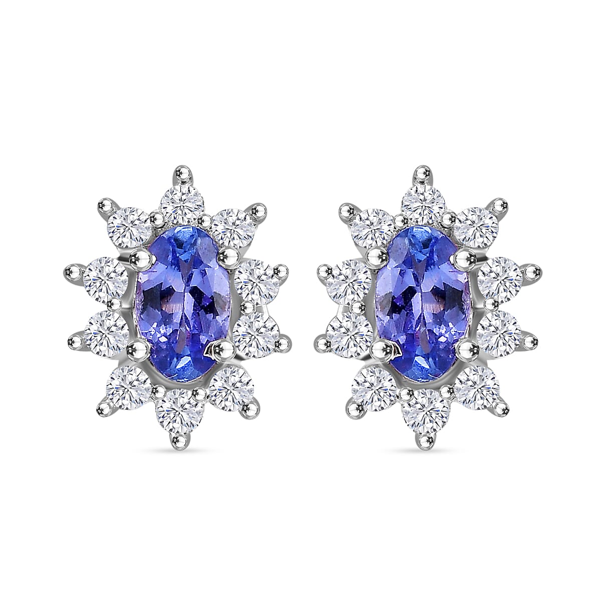 AAA Tanzanite and White Zircon Solitaire Stud With Push Back Earring in Rhodium Overlay Sterling Silver 7993172 0