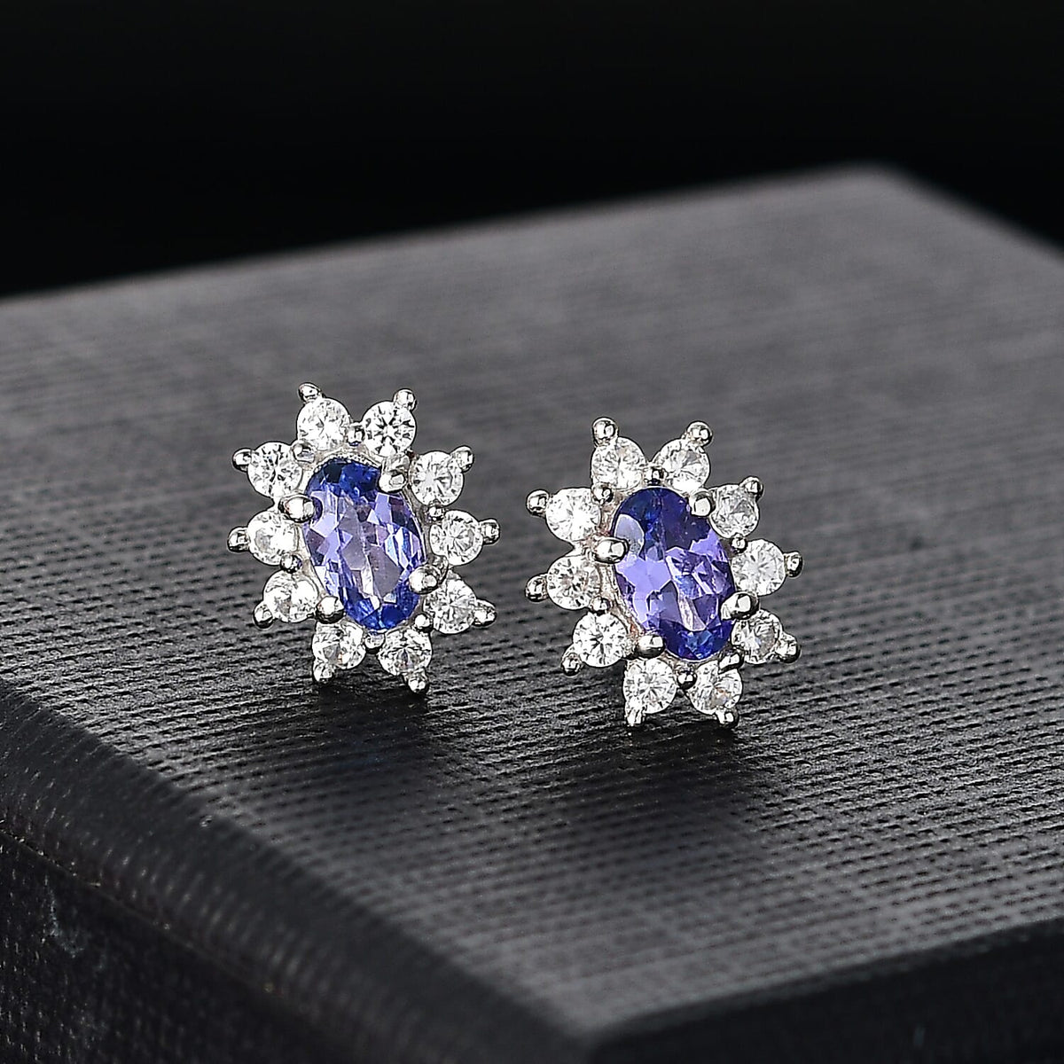 AAA Tanzanite and White Zircon Solitaire Stud With Push Back Earring in Rhodium Overlay Sterling Silver 7993172 2