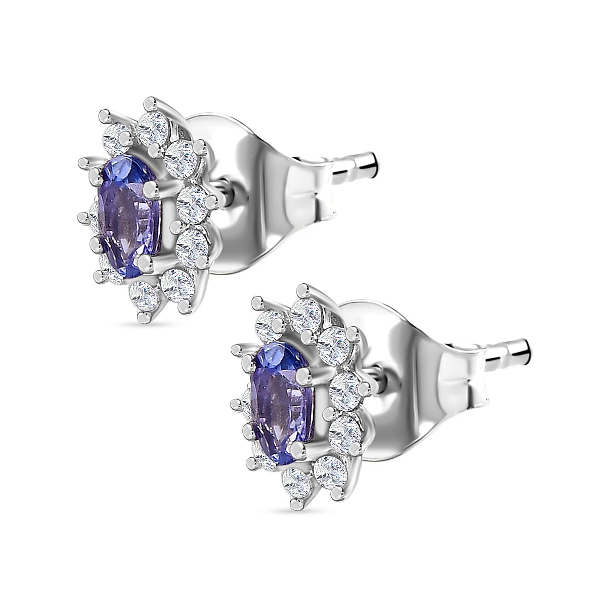 AAA Tanzanite and White Zircon Solitaire Stud With Push Back Earring in Rhodium Overlay Sterling Silver 7993172 4