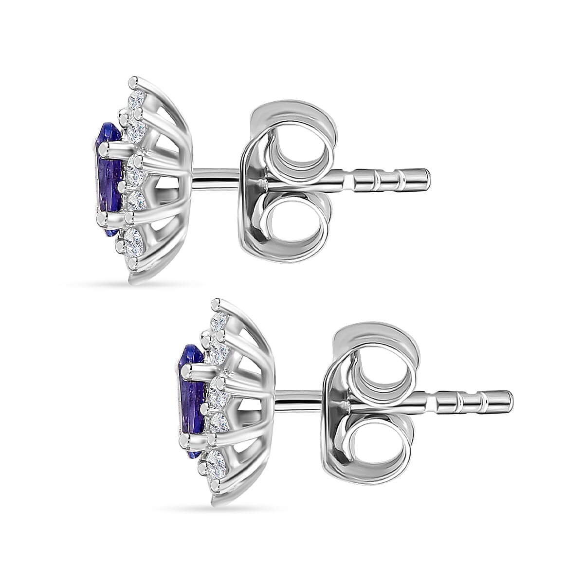 AAA Tanzanite and White Zircon Solitaire Stud With Push Back Earring in Rhodium Overlay Sterling Silver 7993172 5