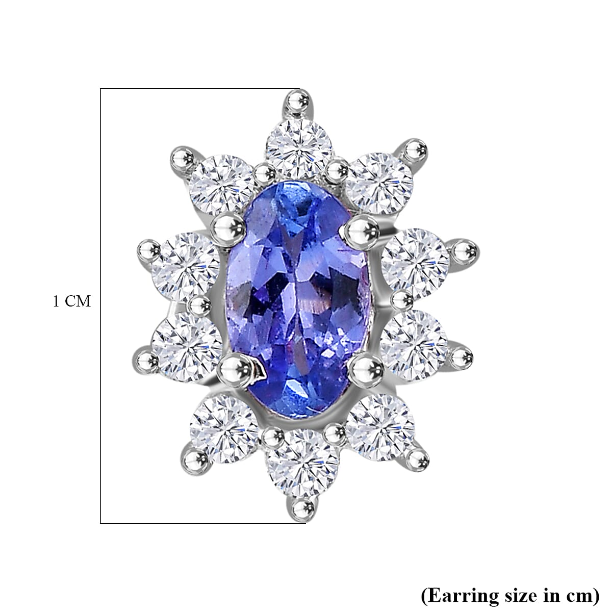 AAA Tanzanite and White Zircon Solitaire Stud With Push Back Earring in Rhodium Overlay Sterling Silver 7993172 6