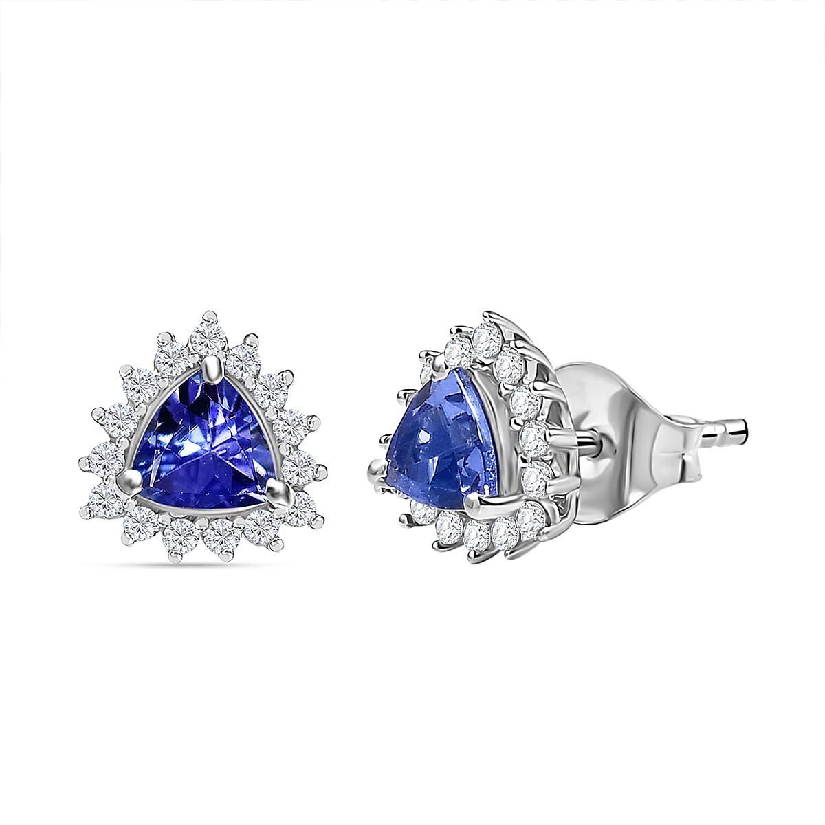 Tanzanite &amp; White Zircon Solitaire Stud Push Post Earring in Rhodium Overlay Sterling Silver 1.25 Ct. 8058911 0