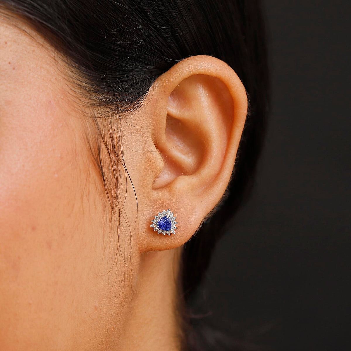 Tanzanite &amp; White Zircon Solitaire Stud Push Post Earring in Rhodium Overlay Sterling Silver 1.25 Ct. 8058911 2
