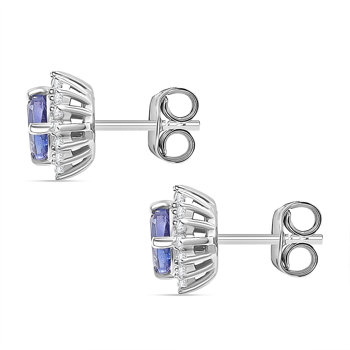 Tanzanite &amp; White Zircon Solitaire Stud Push Post Earring in Rhodium Overlay Sterling Silver 1.25 Ct. 8058911 3