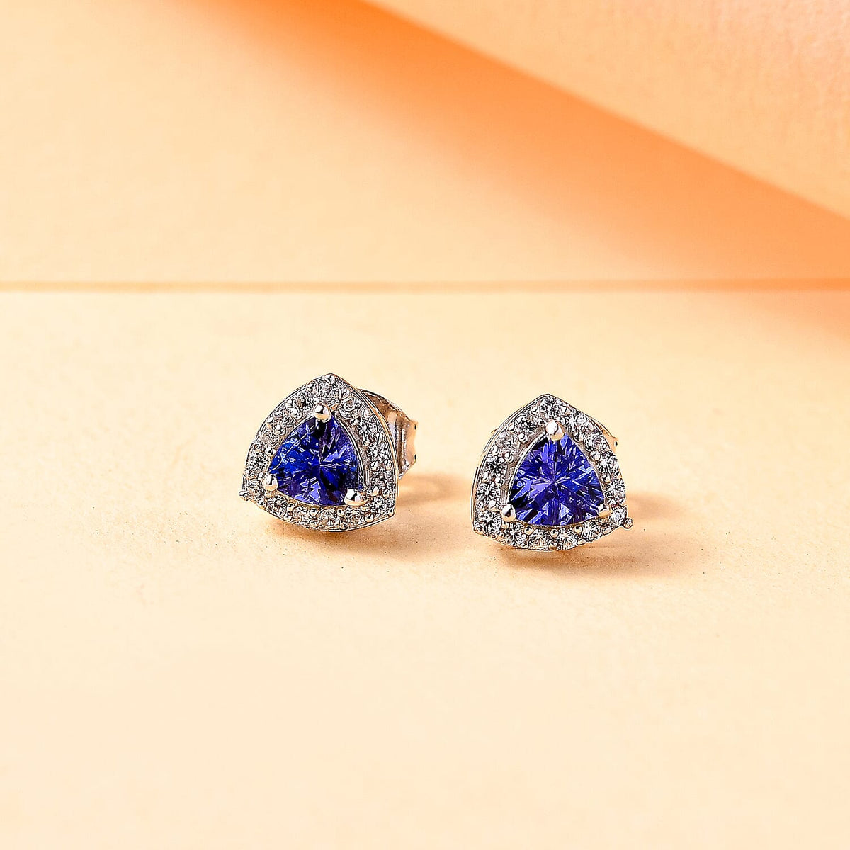 Tanzanite, White Zircon Halo Stud Push Post Earrings in Rhodium Overlay Sterling Silver 7934266 1